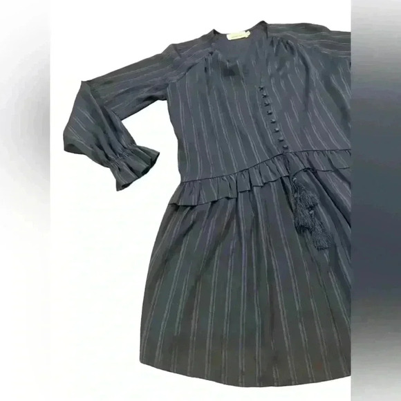 Line + Dot Navy Desi Flounce Striped Button Front Tassel Swing Dress Size M - Picture 7 of 13